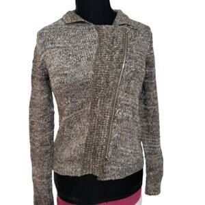 Gap Asymmetric Zipper Long Sleeve Wool Alpaca Brown Knit Cardigan Sweater Edgy S